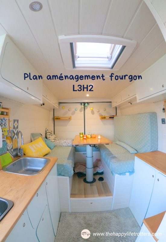 aménagement van L3H2 en blanc et bois