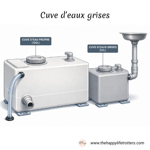 eaux grises collectées dans une cuve obligatoirement dans un van