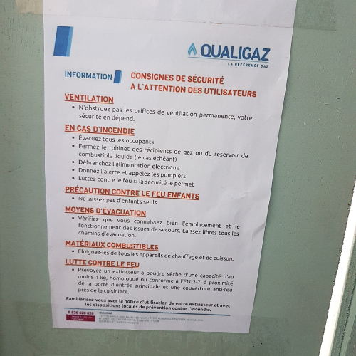 consignes s&eacute;curit&eacute; &agrave; afficher dans compartiment gaz fourgon